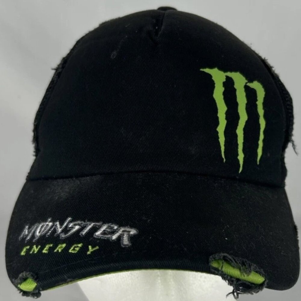 Monster Energy Distressed Snapback Hat Cap Baseball Embroidered Black Green